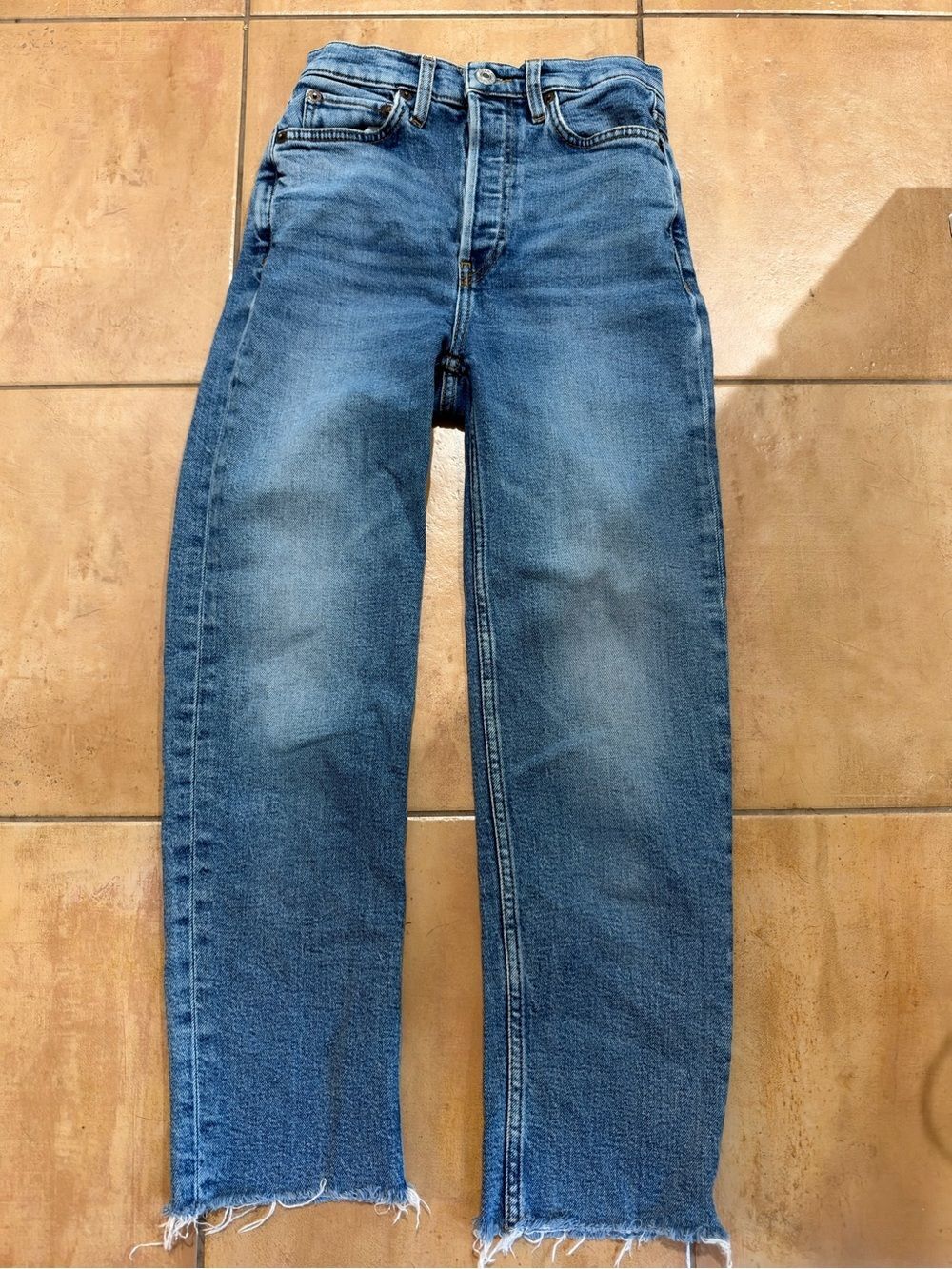 Re/Done Relaxed Straight-Leg Jeans in Broken in Dark Sz 24